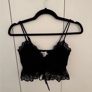 Black Lace Detail tie-front Top